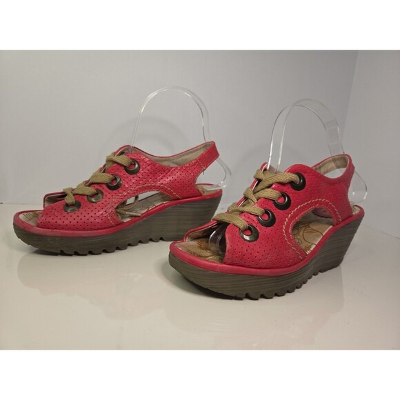 Fly London Hot Pink Leather Lace-Up Peep Toe Clogs Funky Unique Sz EU 36 - Picture 3 of 8